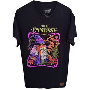 Steven Rhodes Off In Fantasy Land Wizard Graphic T-Shirt Men's L Black